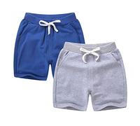 DCUTERQ Enfant Bébé Enfants Solide Coton Sport Jogger Shorts Pantalon Garçons Filles D'été Casual Taille Élastique Pantalon Bleu Royal Gris 18-24 Mois