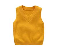 DCUTERQ Enfant Bébé Garçons Solide Couleur V Cou Uniforme Scolaire Chandail Gilet tricoté sans Manches Pull Gilet Jaune 5 Ans