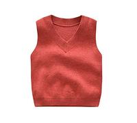 DCUTERQ Enfant Bébé Garçons Solide Couleur V Cou Uniforme Scolaire Chandail Gilet tricoté sans Manches Pull Gilet Orange Rouge 3 Ans