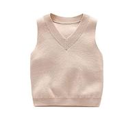DCUTERQ Enfant Bébé Garçons Solide Couleur V Cou Uniforme Scolaire Chandail Gilet tricoté sans Manches Pull Gilet Beige 18-24 Mois
