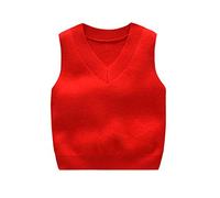 DCUTERQ Enfant Bébé Garçons Solide Couleur V Cou Uniforme Scolaire Chandail Gilet tricoté sans Manches Pull Gilet Rouge 18-24 Mois