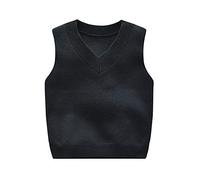 DCUTERQ Enfant Bébé Garçons Solide Couleur V Cou Uniforme Scolaire Chandail Gilet tricoté sans Manches Pull Gilet Noir 4 Ans