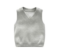 DCUTERQ Enfant Bébé Garçons Solide Couleur V Cou Uniforme Scolaire Chandail Gilet tricoté sans Manches Pull Gilet Gris 3 Ans