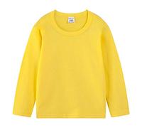 DCUTERQ Enfant Garçons Filles À Manches Longues Ras du Cou T-Shirts De Base Solide Coton Tops Tee vêtements Jaune 2 Ans