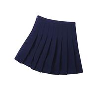 DCUTERQ Filles Enfants De Base Taille Haute Plaine Plissée Jupe École Étudiants Uniforme A-Ligne Mini De Danse Scooters Robe Bleu Marine 10-11 Ans