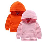 DCUTERQ Garçon Sweats à Capuche Pull Manches Longues Enfants Fille Sweat Shirt Couleur Unie Coton Hoodies avec Poche Lot de 2 Orange Rose 1-2 Ans