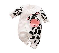 DCUTERQ Infantile Bébé Mignon De Bande Dessinée Animaux Girafe Vaches d'une Seule pièce Barboteuse Coton À Manches Longues Salopette Body Vaches 3-6 Mois