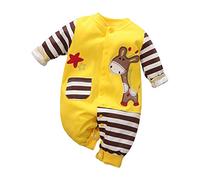 DCUTERQ Infantile Bébé Mignon De Bande Dessinée Animaux Girafe Vaches d'une Seule pièce Barboteuse Coton À Manches Longues Salopette Body Jaune Girafe 6-12 Mois