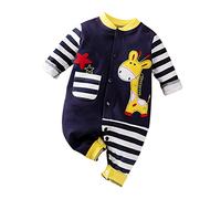 DCUTERQ Infantile Bébé Mignon De Bande Dessinée Animaux Girafe Vaches d'une Seule pièce Barboteuse Coton À Manches Longues Salopette Body Bleu Marine Girafe 0-3 Mois