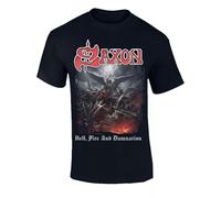 DCVGsdxza Saxon 2024 Hell Fire & Damnation Black Band T-Shirt Black XL