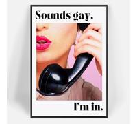 Dcvjiy Trendy Sounds - Poster « Gay I'm In » - Décoration murale - Impression de téléphone moderne du milieu du siècle - Pour maison, chambre à coucher, dortoir - 40,6 x 61 cm - Cadre
