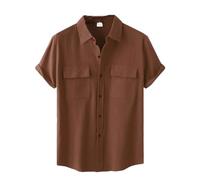 Dcvmvmn Chemise d'été à manches courtes en coton et lin à double poche pour homme, chemise boutonnée décontractée pour la plage, les vacances, marron, Taille 3XL