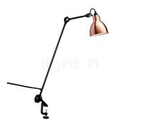 DCW Lampe Gras No 201 Lampe à étau noire, abat-jour rond cuivre poli/blanc