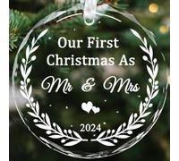 Dczosily Notre première décoration de Noël 2024 Mr et Mrs Cadeaux de mariage pour jeunes mariés Just Married Cadeaux de fête prénuptiale pour femmes (premier Noël 2024)