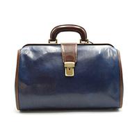 DD Firenze Sacs Médecin en Cuir Véritable - D&D0205 Bicolor - Made in Italy (Bleu-Marron)