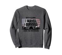 DD214 Alumni : I Served, I Survived, I Have The Paperwork Sweatshirt, Unisexe pour Adultes, Chiné Foncé, M