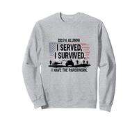 DD214 Alumni : I Served, I Survived, I Have The Paperwork Sweatshirt, Unisexe pour Adultes, Gris Chiné, XL