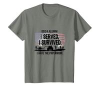 DD214 Alumni : I Served, I Survived, I Have The Paperwork T-Shirt, Enfant, Vert Kaki chiné, 12 Ans