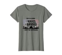 DD214 Alumni : I Served, I Survived, I Have The Paperwork T-Shirt, Femme, Vert Kaki chiné, XXL