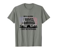 DD214 Alumni : I Served, I Survived, I Have The Paperwork T-Shirt, Homme, Vert Kaki chiné, L