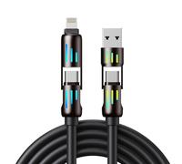 DDA-4 en 1 Chargeur Multi Embout, 1.2M 240W Cable USB C vers USB C avec Lumière LED RGB Cable Multi Chargeur USB A/C vers Lighting/USB C pour iPhone 16 15 14 13 Galaxy 24 pour Huawei P70