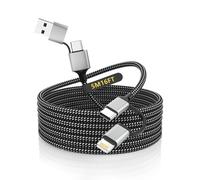 DDA-Câble de Charge Extra long pour iPhone 5M, 60W Fast Charging Cable USB C and Lightning 4-in-1 Cable 15FT Braided Multi Charger Cable Lightning/Type C/USB A for iPhone 16/15/14, iPad, Samssung, An