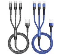 DDA-Cable Multi USB Court, 3 en 1 Cable Universel [50CM, Lot de 2] Multi USB Cable de Chargement en Nylon avec Micro USB Type C Lightning Cable pour iPhone, Samsung S23, Huawei, Honor, OnePlus