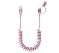 Dda-Cable Spirale Voiture Pour Carplay Et Android Auto [Mfi & 3a Charge Rapide & Transmission De Données] Câble Usb Vers Usb C Et Lightning 2en1 Pour Iphone 15/14/13/12/11/Galaxy/Huawei/Android Rose