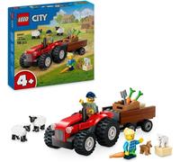 DDA-City Tracteur agricole Rouge avec remorque et Moutons - Jeu de Construction sur Le thème de la Ferme avec Figurines d'animaux - Jouet Montessori - Cadeau pour Apprentissage préscolaire 60461