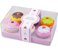 Dda-Coffret De Cupcake En Bois Jeu D`Imitation Éducative Pour Enfants, 6-Pieces, Rose