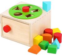 DDA-Cube triage des Formes avec Roue tournante - Cube d'activité en Bois éducatif Montessori pour Apprendre Les Formes et pour l'apprentissage des Enfants en âge préscolaire.