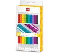 Dda-Lego Iconic Papeterie : Stylo À Gel Créatif À Séchage Rapide Avec Plaque Lego - Set De 10 Couleurs, Pointe Fine 0.5 - Instrument D'écriture De Bureau