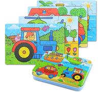 DDA-Puzzle Enfant 2 3 4 Ans - 5 en 1 Progressif Educa Puzzles avec Boîte, Jouet Éducatif Montessori Apprentissage Cognitif, Drôle Jeux Cadeau Anniversaire pour Fille Garçon Bebe (Véhicule)