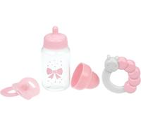 DDA-- Set de 3 Accessoires pour poupée (biberon, tétine et hochet) Rose et Blanc, s'adapte à Toutes Les poupées jusqu'à 50 cm, +2 Ans
