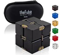 DDA-theFube Infinity Cube Fidget Desk Toy - Premium Quality Aluminum Infinite Magic Cube with Exclusive Case, Sturdy, Heavy, Relieve Stress and Anxiety, for ADD, ADHD, OCD (Noir)