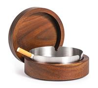 DDAJJAJ Cendrier en bois avec couvercle pour fumoirs, doublure en acier inoxydable, cendrier coupe-vent, durable, facile à nettoyer, terrasse, bureau et maison (Brun)