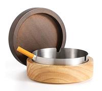 DDAJJAJ Cendrier en bois avec couvercle pour fumoirs, doublure en acier inoxydable, cendrier coupe-vent, durable, facile à nettoyer, terrasse, bureau et maison (Le bois)