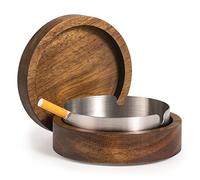 DDAJJAJ Cendrier en bois avec couvercle pour fumoirs, doublure en acier inoxydable, cendrier coupe-vent, durable, facile à nettoyer, terrasse, bureau et maison (Gris)