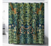 DDCBNS William Morris Rideau de Douche de Style Vintage du Milieu du siècle, Motif Floral, Oiseaux, Plante Verte, Impression Artistique Abstraite, Rideau de Douche pour décoration de Salle de Bain