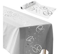 ddckj Chemin de Table Anniversaire 60 Ans 28CM x 10M Chemin de Table Joyeux Anniversaire Deko Argent pour 60 Femme Homme Décoration Fête Table Fille Garçon Décoration Party