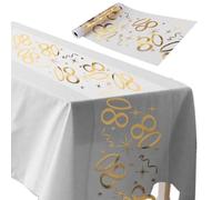 ddckj Chemin de Table Anniversaire 80 Ans 28CM x 10M Chemin de Table Joyeux Anniversaire Deko Or pour 80 Femme Homme Décoration Fête Table Décoration Party