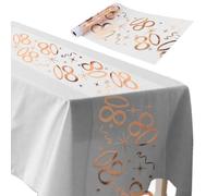 ddckj Chemin de Table Anniversaire 80 Ans 28CM x 10M Chemin de Table Joyeux Anniversaire Deko Or Rose pour 80 Femme Homme Décoration Fête Table Décoration Party