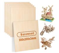 ddckj Contreplaqué 3mm Feuilles de Bois de Tilleul 30 x 30cm Lot de 6 Contreplaqué, pour Pyrogravure DIY, Bois pour Gravure Laser, l'artisanat, le modélisme