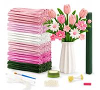 ddckj Lot de 680 cure-pipes à fleurs pour le bricolage, 6 couleurs, avec fil de fleurs, papier cadeau, instructions pour bouquet de fleurs, fête des mères, Saint-Valentin (rose)