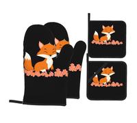 DDCXZPP Ensemble de 4 maniques et maniques imprimées Little Fox in the Petals - Résistant à la chaleur, imperméable et durable
