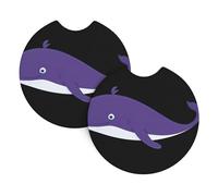 DDCXZPP Lot de 2 dessous de verre romantiques avec image de baleine violette, imperméable, séchage rapide, inodore pour la plupart des voitures, camions, SUV