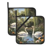 DDCXZPP Lot de 2 tapis d'isolation carrés avec corde de suspension latérale Motif cygne dans le jardin Pour enlever le couvercle de cuisine, fours à micro-ondes, fours