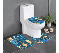 DDCXZPP Lot de 3 tapis de sol antidérapants bleus avec motif « Monde sous-marin » en forme de U - Tapis de sol pour toilettes fermement fixé, absorbant et durable, épais et confortable