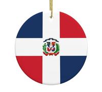 DDCXZPP Pendentif rond en céramique imprimé République dominicaine de 7,4 cm équipé d'une corde métallique dorée durable pour l'accrocher facilement aux arbres de Noël