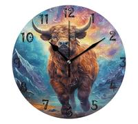 DDDIYEU Aquarelle Taureau Art Pendule Murale Décoratif Horloge de Mur Circulaire Silencieuse Horloges pour Enfant Garçons